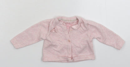 Additional front view of Early Days girls’ pink knit cardigan jumper, size 0-3, months