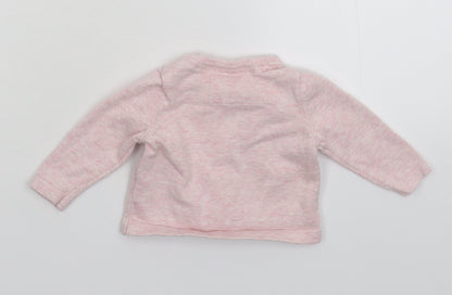 Back view of Early Days girls’ pink knit cardigan jumper, size 0-3, months