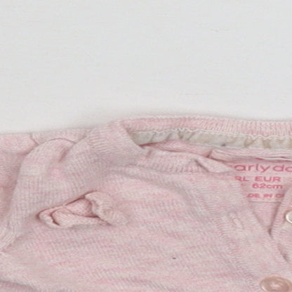 Close-up detail of Early Days girls’ pink knit cardigan jumper, size 0-3, months