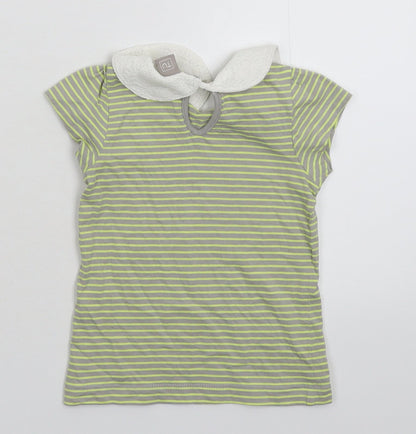 Back view of Tu girls’ grey striped basic t-shirt, size 9-12, months