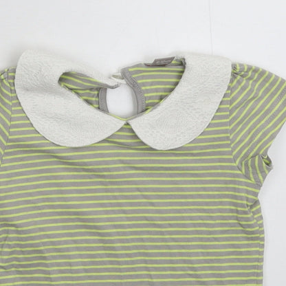 Close-up detail of Tu girls’ grey striped basic t-shirt, size 9-12, months