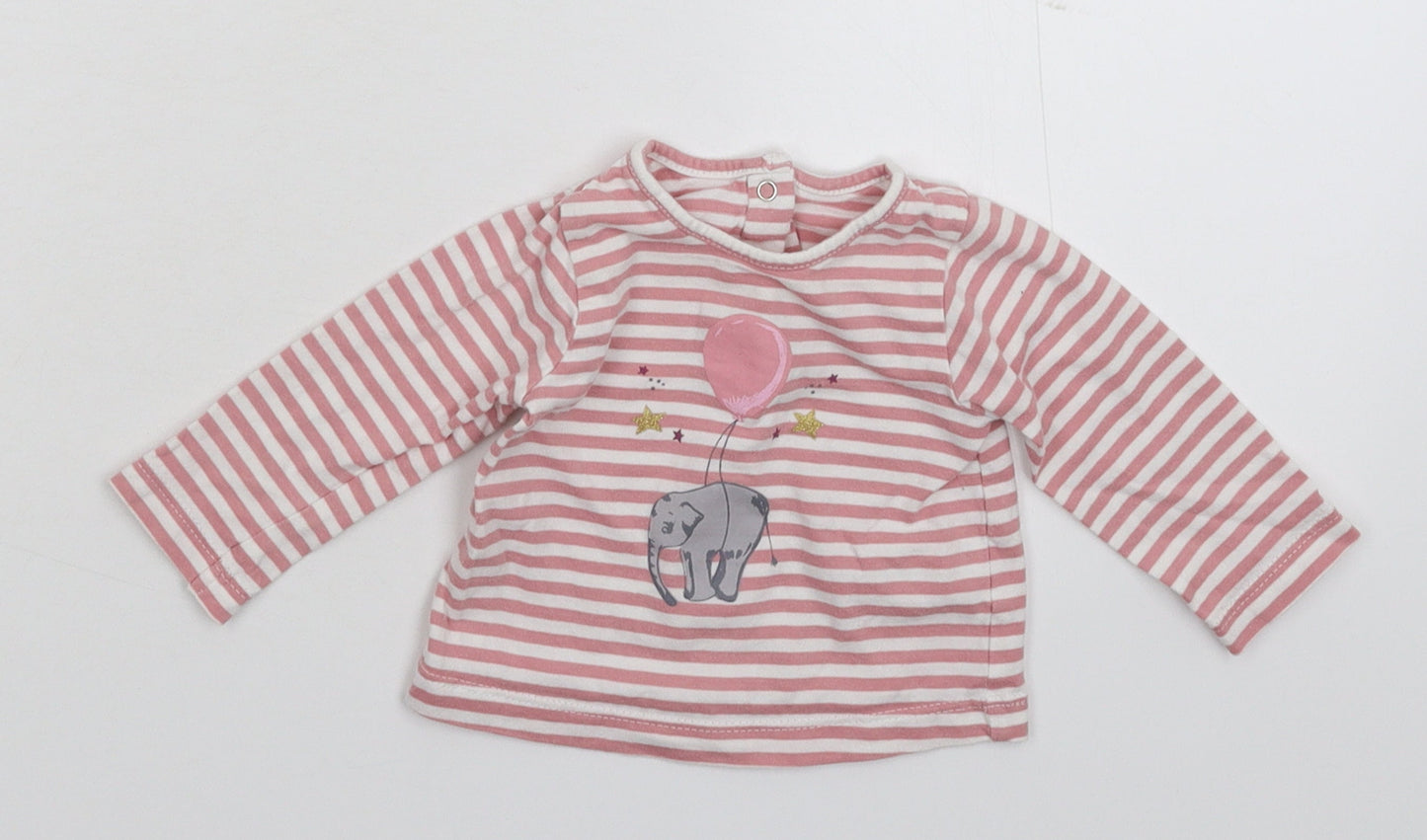 Matalan Girls Pink Striped  Basic T-Shirt Size 0-3 Months