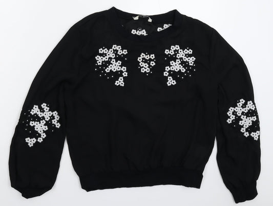 Darling Womens Black Floral  Basic Blouse Size 10