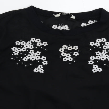 Darling Womens Black Floral  Basic Blouse Size 10