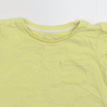 Close-up detail of Nutmeg girls’ yellow basic t-shirt, size 3-4, years