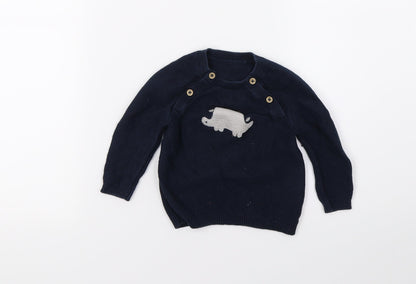 Additional front view of Tue Baby Blue Knit jumper, size 3-6, Months
