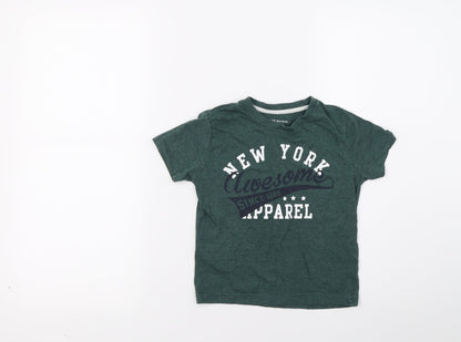 Preloved Primark Boys Green   Basic T-Shirt Size 3-4 Years  - New York - Front