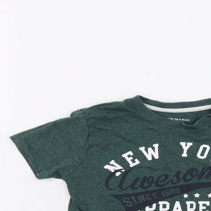 Preloved Primark Boys Green   Basic T-Shirt Size 3-4 Years  - New York - Detail