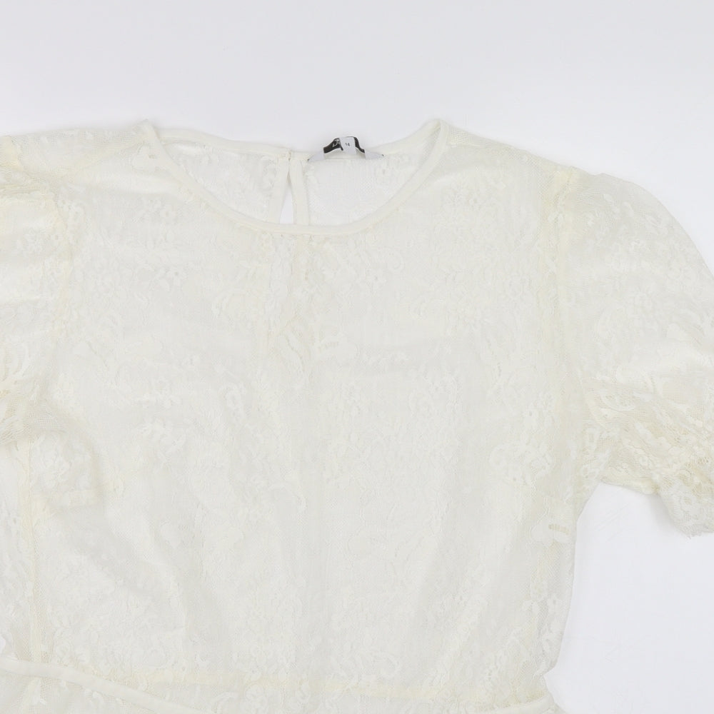NEXT Womens White Floral  Basic Blouse Size 14