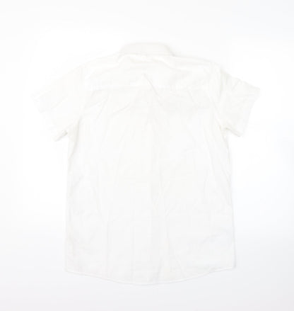 Back view of F&F girls’ white basic button-up, size 13-14, years
