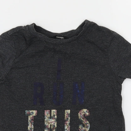 Close-up detail of George girls’ grey basic t-shirt, size 2-3, years