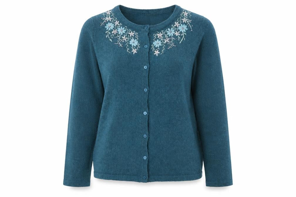 Bonmarché Womens Blue Floral Knit Pullover Jumper Size M