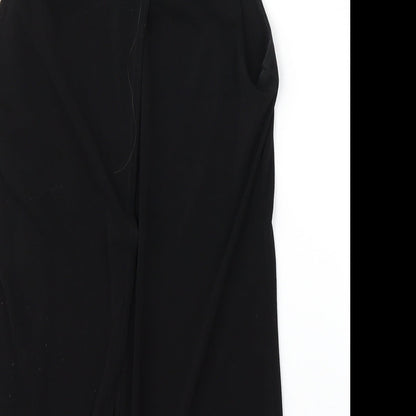 Brand and care label for Miss Selfridge women’s black basic blouse, size UK 8