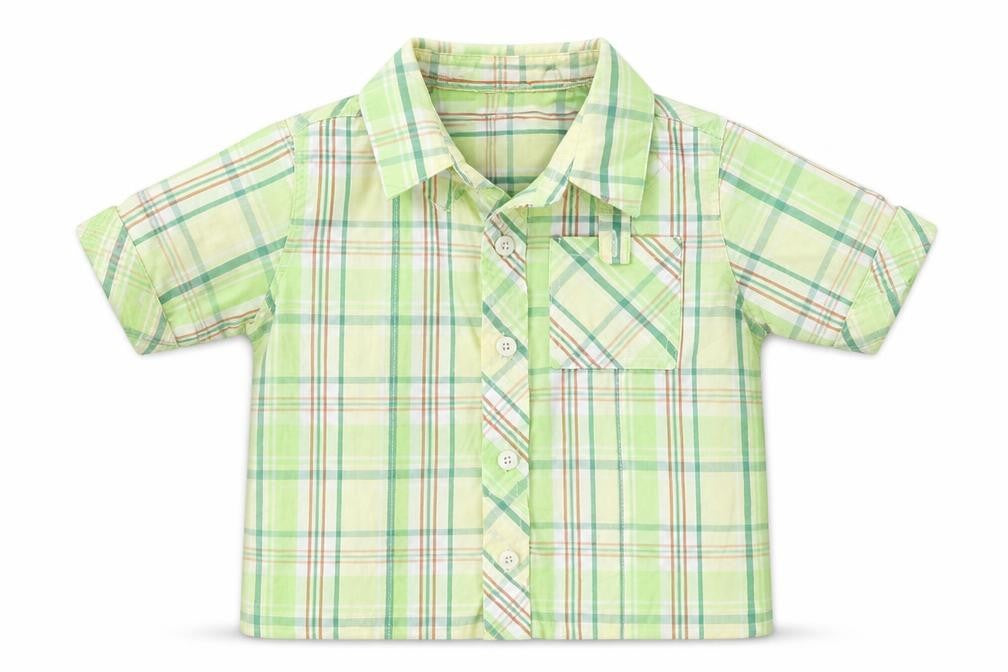 mini mode Boys Green Plaid  Basic Button-Up Size 18-24 Months