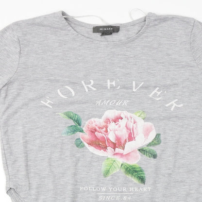 Preloved Primark Womens Grey Floral  Basic T-Shirt Size S - Detail