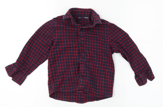 NEXT Boys Red Plaid  Basic Button-Up Size 4 Years