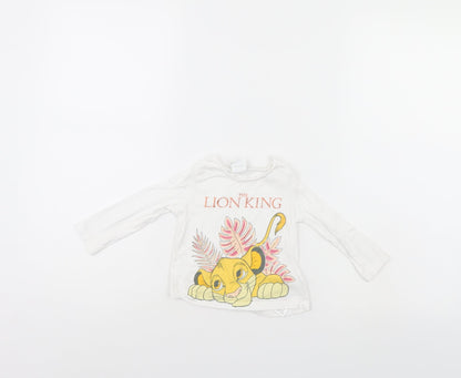 Front view of Disney girls’ white basic casual, size 6-9, months - lion king