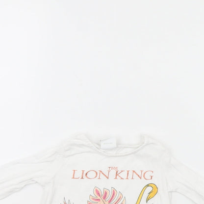 Close-up detail of Disney girls’ white basic casual, size 6-9, months - lion king