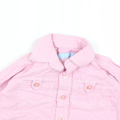 Close-up detail of Rebel girls’ pink basic button-up, size 9-12, months