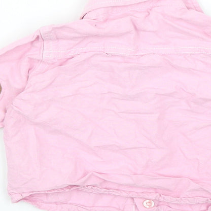 Brand and care label for Rebel girls’ pink basic button-up, size 9-12, months