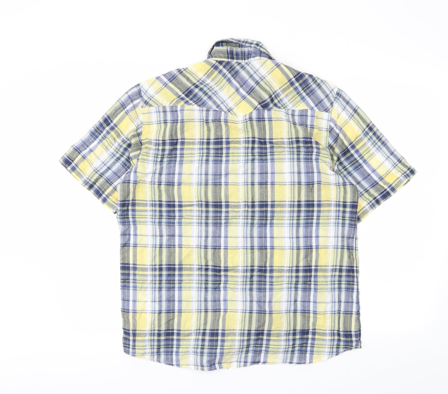 Kurt Muller Mens Yellow Plaid   Button-Up Size M
