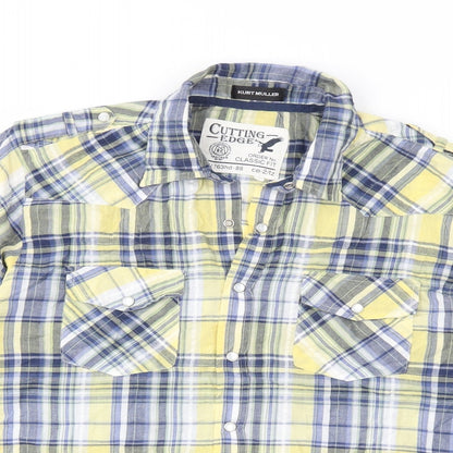 Preloved Kurt Muller Mens Yellow Plaid   Button-Up Size M - Detail