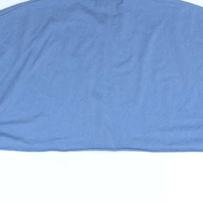 Brand and care label for Missguided women’s blue cropped t-shirt, size UK 8