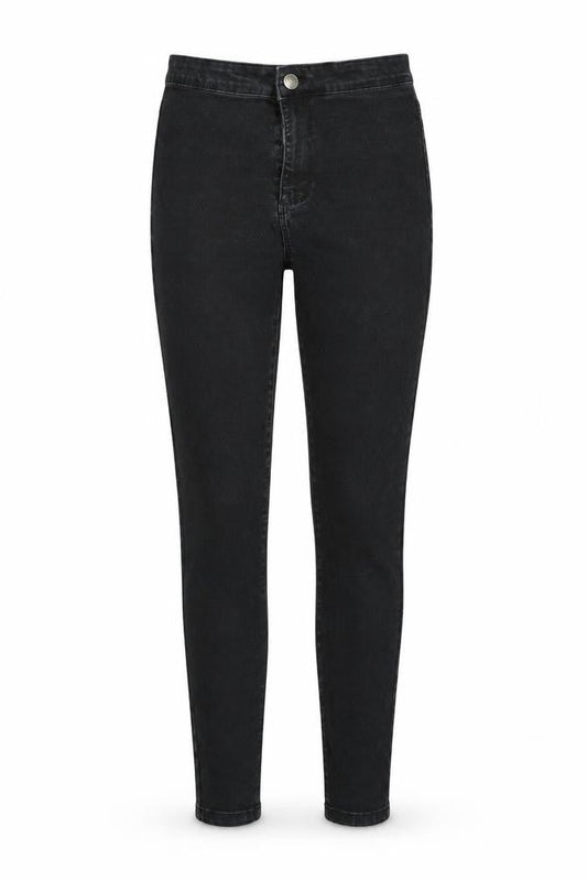 Front view of Denim & Co. women’s black skinny jeans, size UK 12, 29-inch leg