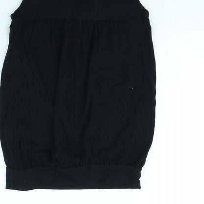 Brand and care label for Next girls’ black basic tank, size 7, years
