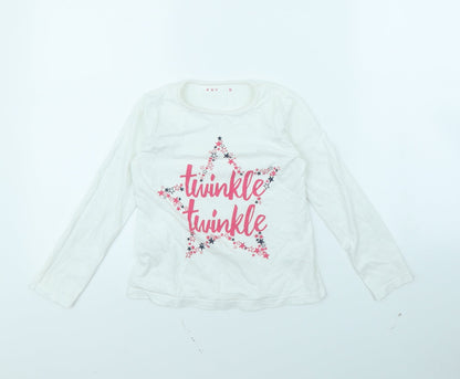 Front view of Nutmeg girls’ white basic t-shirt, size 7, years