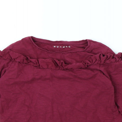 Close-up detail of Nutmeg girls’ purple basic t-shirt, size 8, years