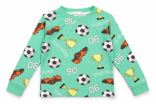 Front view of H&M Baby Green Rayon Basic T-Shirt, size 12, Months - football