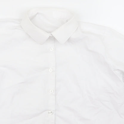 Close-up detail of George girls’ white rayon basic button-up, size 12, years