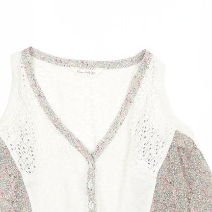 Close-up detail of Miss Selfridge women’s beige floral basic blouse, size UK 8