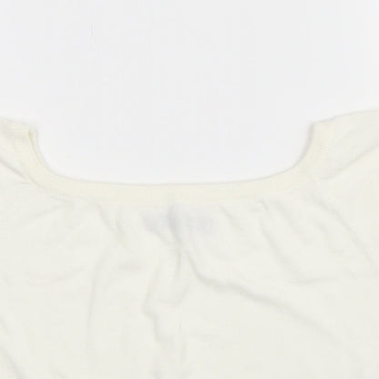 Close-up detail of Atmosphere women’s white cropped tank, size UK 8