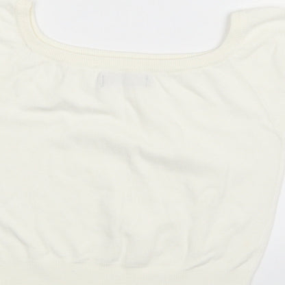 Brand and care label for Atmosphere women’s white cropped tank, size UK 8