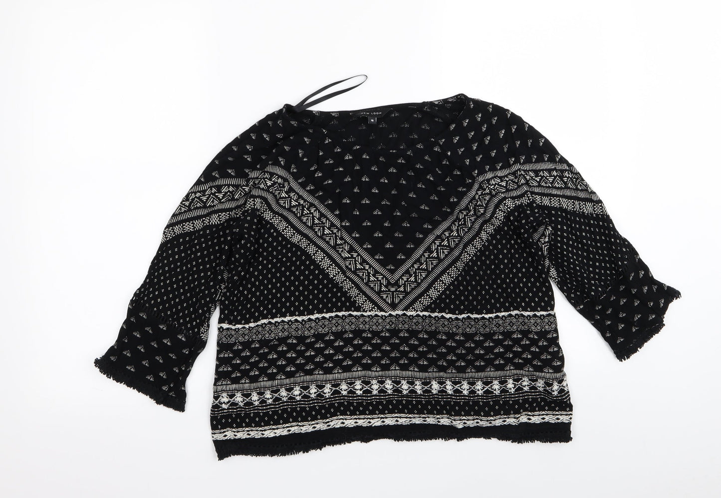 New Look Womens Black Geometric  Basic Blouse Size 10