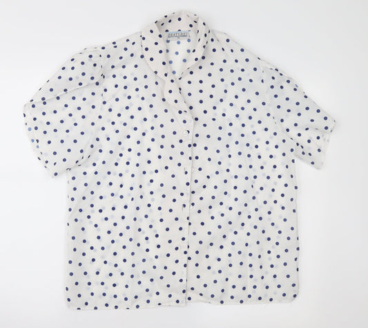Features Womens White Polka Dot  Basic Button-Up Size 14