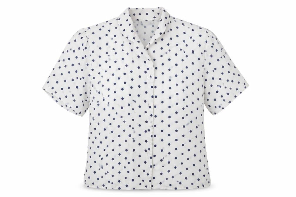 Features Womens White Polka Dot  Basic Button-Up Size 14