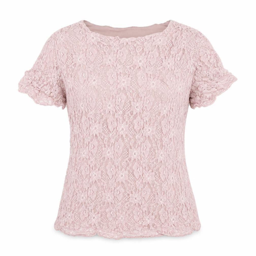 Forever Womens Pink Floral Lace Basic Blouse Size M
