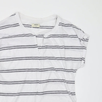 Close-up detail of Papaya women’s white striped basic t-shirt, size UK 10
