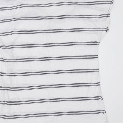 Brand and care label for Papaya women’s white striped basic t-shirt, size UK 10