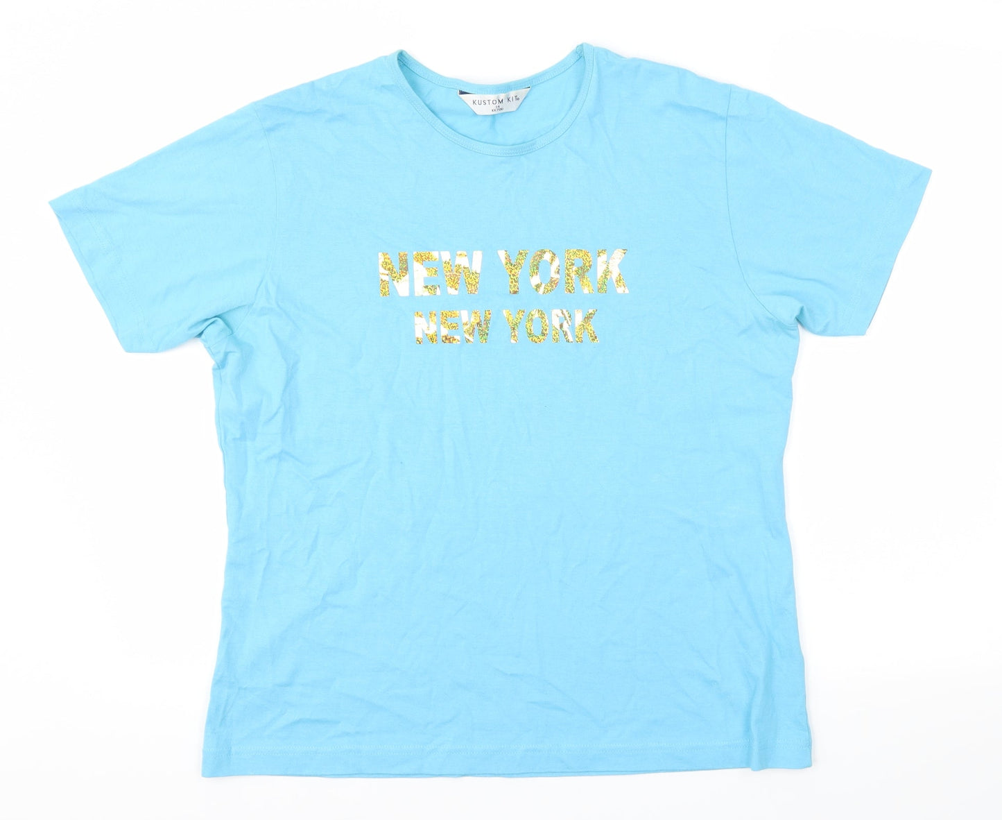 Kustom Kit Womens Blue Houndstooth  Basic T-Shirt Size 14