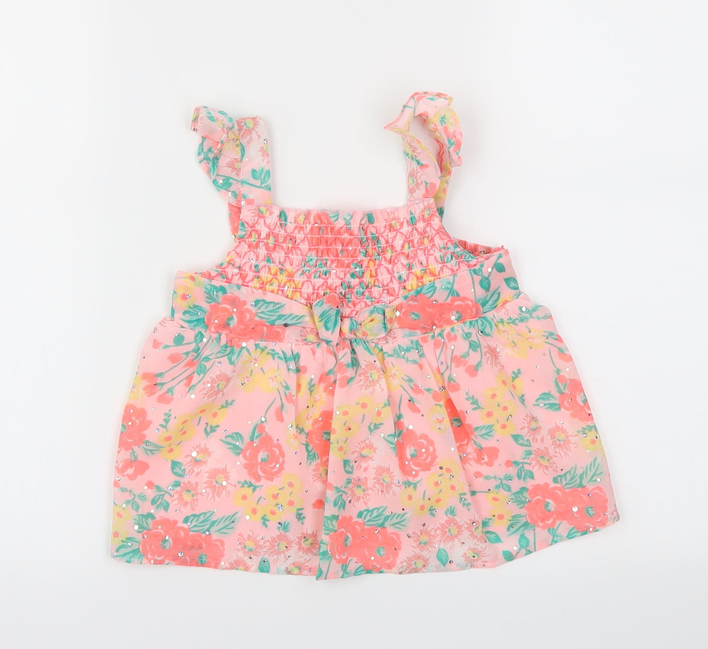 Little Lass Girls Pink Floral  Basic Blouse Size 6 Years