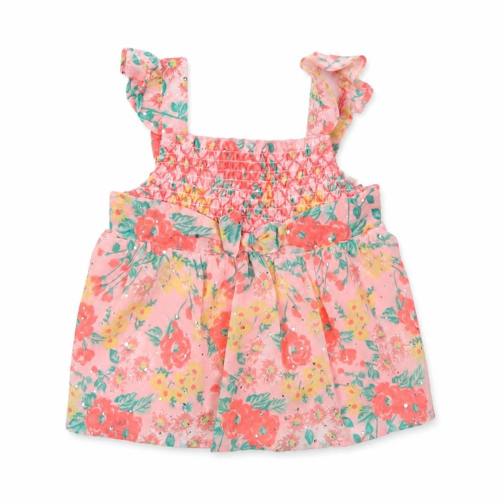 Little Lass Girls Pink Floral  Basic Blouse Size 6 Years