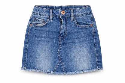 Front view of DENIM girls’ blue a-line skirt, size 5-6, years