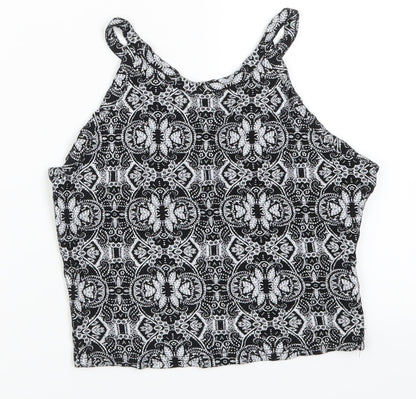 Front view of Miss Selfridge women’s grey geometric cropped tank, size UK 8