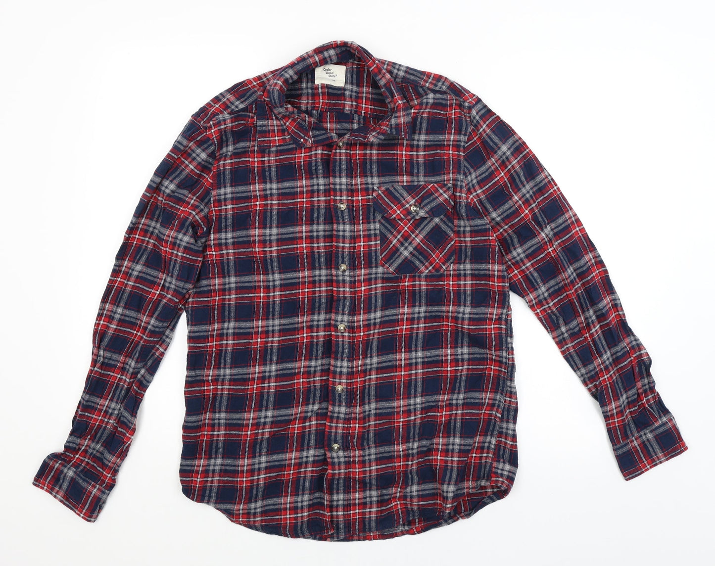 Cedar Wood State Mens Blue Plaid   Button-Up Size M