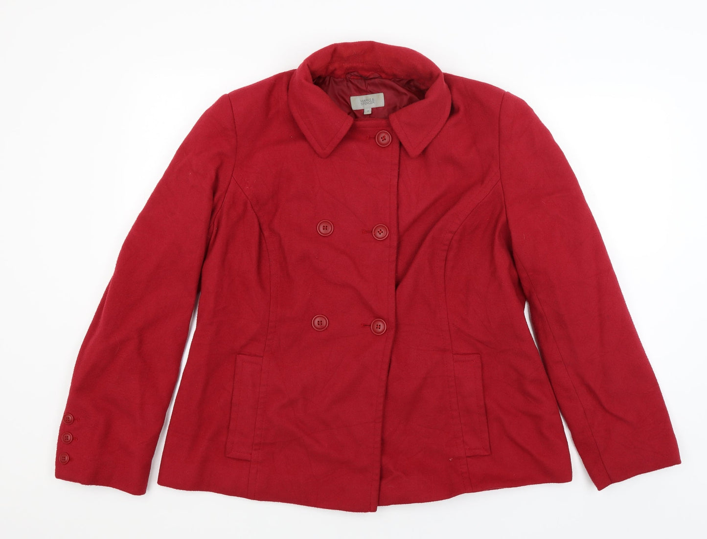 M&S Womens Red   Overcoat Coat Size 14