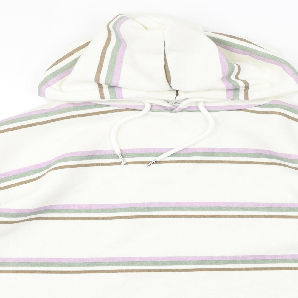 Priamark  Womens White Striped  Pullover Hoodie Size M